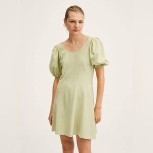 Women’s MNG Puff Sleeve Midi Dress in Light Olive